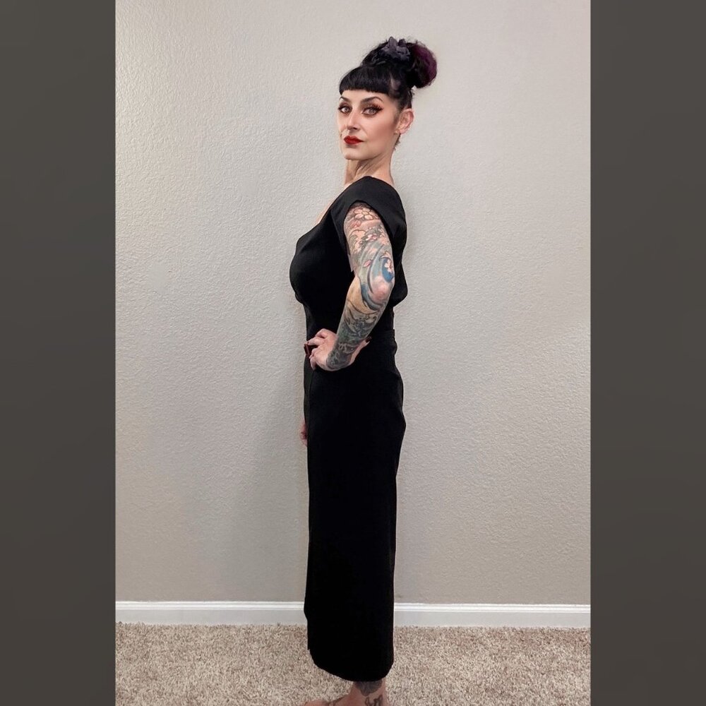 Black NWOT Stop Staring Bodycon Roses Pinup Rockabilly Retro Midi Swing 30s XL - Picture 9 of 13